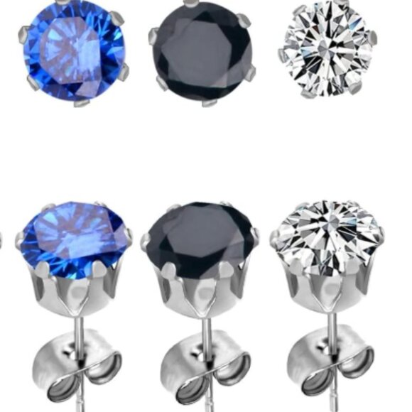 6 Multi Color Stainless Steel Post Hypo Allergenic Faceted Round Cut Crystal NWT - Picture 2 of 6